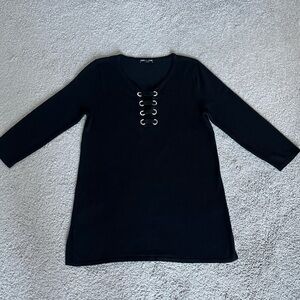 Cable & Gauge Black w/Silver Hardware 3/4 Sleeve Knit Tunic Pullover Size M